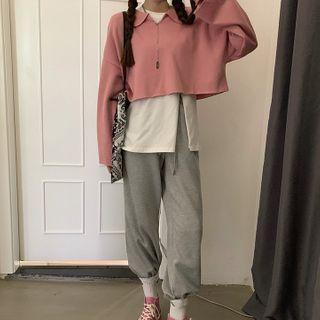 Half-zip Collared Cropped Knit Top
