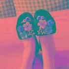 Flower-applique Fluffy Slide Sandals
