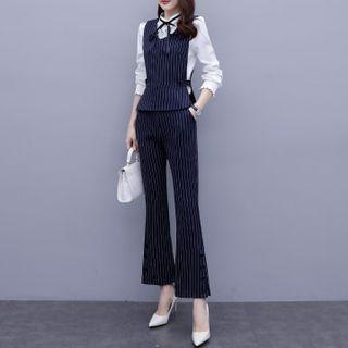Set: Striped Vest + Blouse + Dress Pants