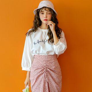 Letter-printed Raglan Balloon-sleeve T-shirt