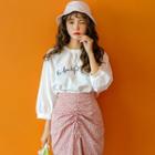 Letter-printed Raglan Balloon-sleeve T-shirt