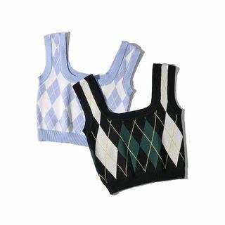 Argyle Knit Crop Tank Top