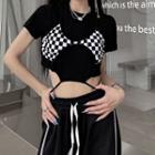 Short-sleeve Checkerboard Panel Crop Top