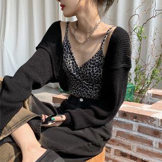 Cardigan / Spaghetti Strap Leopard Print Top