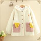 Bear Embroidered Color-block Padded Coat