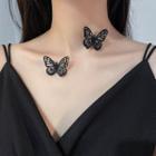 Embroidered Butterfly Choker Chocker - Butterfly - Black - One Size