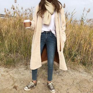 Contrast-hood Sherpa Fleece Coat Ivory - One Size