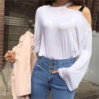 Cutaway-shoulder Buckle-trim Top