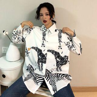 Long-sleeve Zebra Print Shirt White - One Size