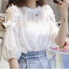 Short-sleeve Off Shoulder Plain Loose Fit Blouse