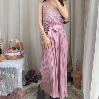 Knit Camisole / Wide-leg Pants / Crochet Cardigan