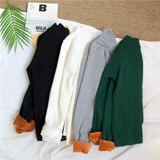 Semi High-neck Fleece-lined Long-sleeve Knit Top