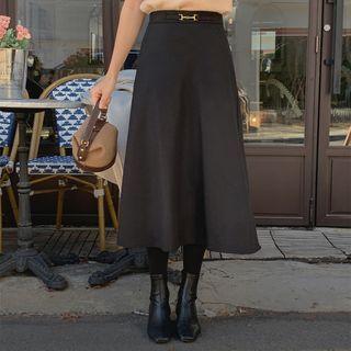 Horsebit Long Swing Skirt Black - One Size