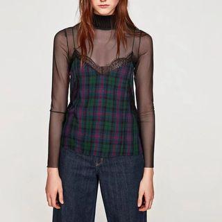 Spaghetti-strap Sleeveless Gingham Lace Camisole Top