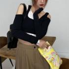 Mock Two-piece Off-shoulder Knit Top / High-waist Loose-fit Dress Pants