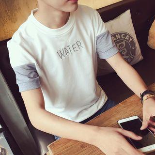 Letter Embroidered Color Panel Short Sleeve T-shirt