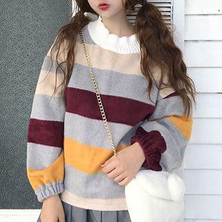 Mock Neck Color Block Woolen Pullover