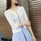 Elbow-sleeve Lace Cropped Cardigan