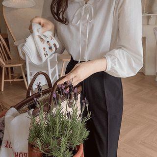 Tie-neck Ruffled Pintuck Blouse