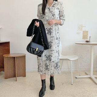 Crinkled Patterned Long Wrap Dress