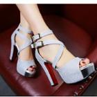 Glitter Peep Toe Double Buckled High Heel Sandals