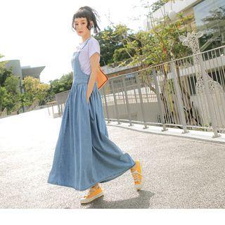 Front Pocket Denim Maxi Jumper Dress