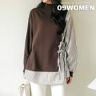 Plus Size Mock-neck Striped-panel Beribboned Sweatshirt