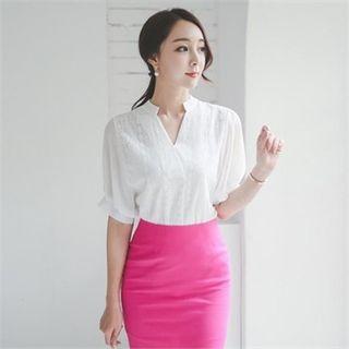 Sheer Sleeve Eyelet-lace Blouse