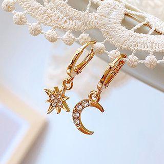 Rhinestone Sun Drop Earring 1 Pair - Am0528 - Gold - One Size