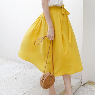High Waist Midi A-line Skirt Lemon Yellow - M