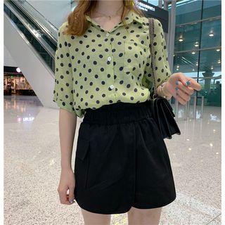 Dot Print Short Sleeve Chiffon Shirt