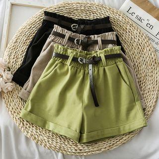 Paperbag-waist Rolled Wool Shorts With Belt