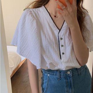 Wide-sleeve Lace Trim Blouse
