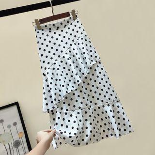 Dotted Ruffle Midi A-line Skirt