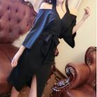 Cutaway-shoulder Tie-waist Dress