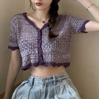 Short-sleeve Crop Pointelle Knit Top