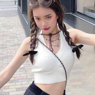 Plain Knit Crop Tank Top White - One Size