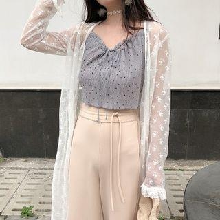 Polka Dot Lace-up V-neck Sleeveless Top