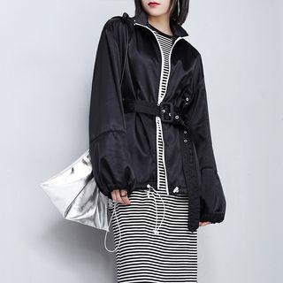 Stand-collar Drawstring Light Jacket + Belt