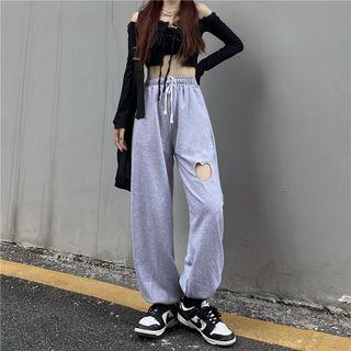 Heart Cutout Wide Leg Sweatpants
