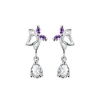 Fashion Elegant Hollow Butterfly Earrings With Purple Cubic Zircon Silver - One Size