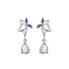 Fashion Elegant Hollow Butterfly Earrings With Purple Cubic Zircon Silver - One Size