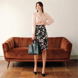 Tall Size Bloom Print Pencil Skirt