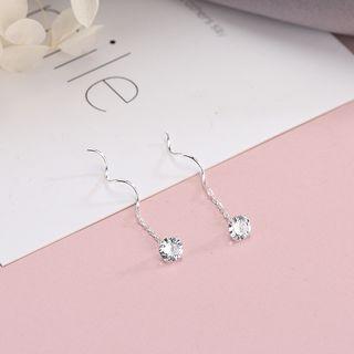 925 Sterling Silver Rhinestone Swirl Dangle Earring Es757 - 1 Pair - One Size