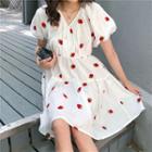 Strawberry Short-sleeve A-line Dress White - One Size