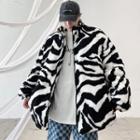 Zebra Print Fleece Zip-up Jacket