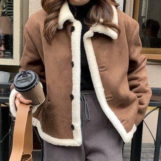 Fluffy Trim Jacket Coffee - One Size
