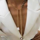 Faux Pearl Pendant Choker 3805- Gold - One Size