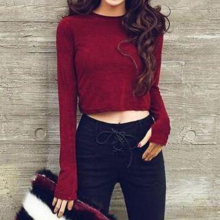 Plain Cropped Long-sleeve Top