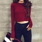 Plain Cropped Long-sleeve Top